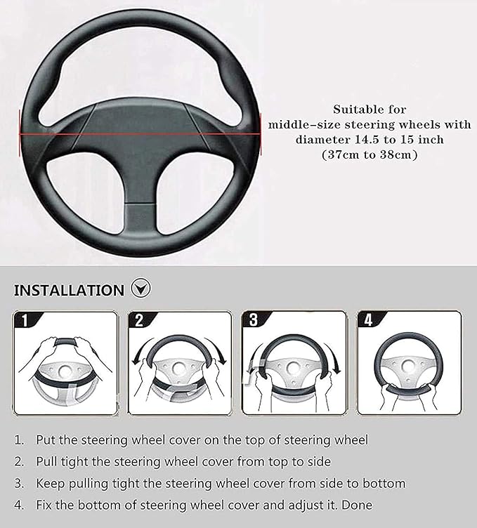 Elastic Stretch Steering Wheel Cover, Warm in Winter and Cool in Summer, Universal 15 inch Microfiber Breathable Ice Silk Anti Slip Car Interior Accessories, Odorless, (Black Pink)
