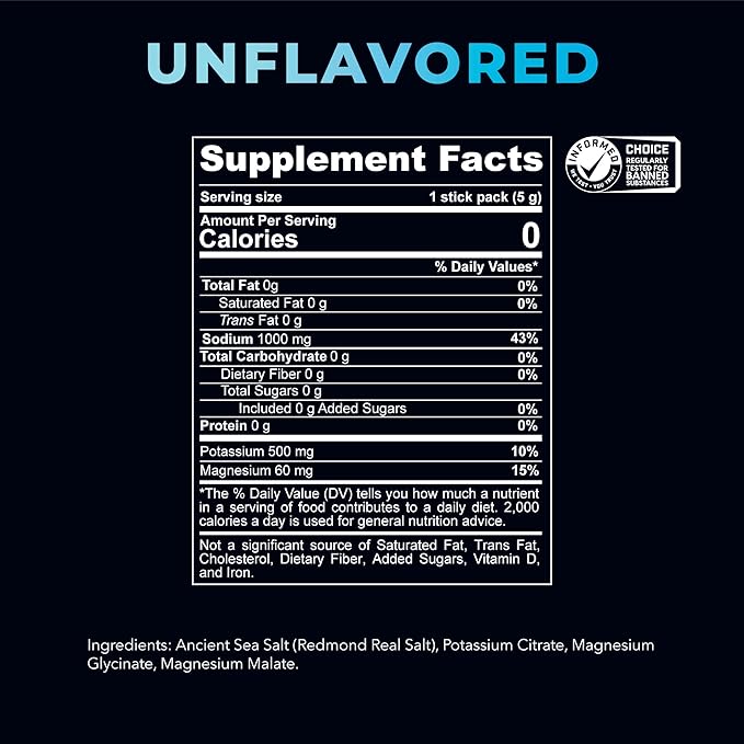 REDMOND Re-Lyte Hydration Electrolyte Powder Mix (Unflavored), 30 Stick Packs