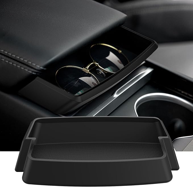 2025 Center Console Sunglasses Holder for Tesla Model Y Juniper & Model 3 Highland, Soft Silicone Armrest Key Card Phone Holder Storage Box for 2025 2026 Model Y Juniper Model 3 Highland Accessories
