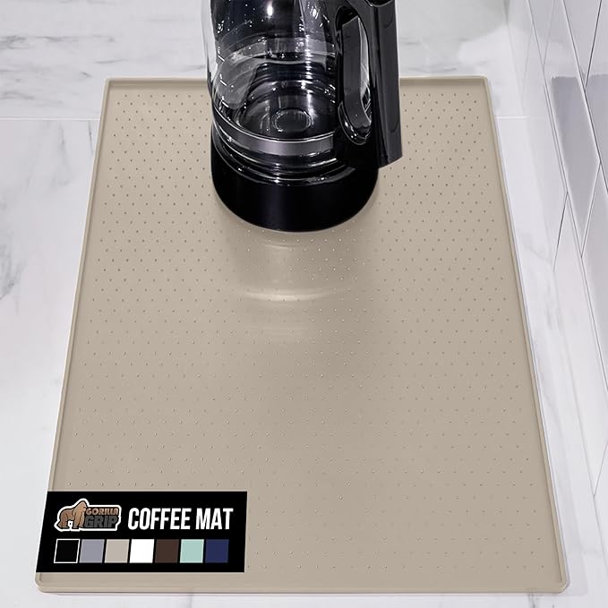 GORILLA GRIP Silicone Coffee Mat, Espresso Machine Bar Accessories, Keep Kitchen Counters Clean, Stays in Place, Waterproof and Heat Resistant Dish Drying Mats, Home Decor Essentials, 11.5x18.5 Almond