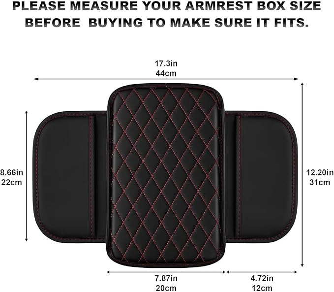 Upgraded Car Center Console Cover Fit for Avalon Faux Leather Car Armrest Cover Cushion with 2 Storage Bags,Car Armrest Storage Box Interior Accessories(Black&Redline)