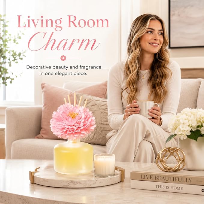 Reed Diffuser for Home – Inspired by My Way Fragrance – 3.38 Fl Oz – Includes Sakura Cherry Blossom Decorative Flower – Long Lasting Fragrance – Room Freshener for Bedroom, Bathroom, Office