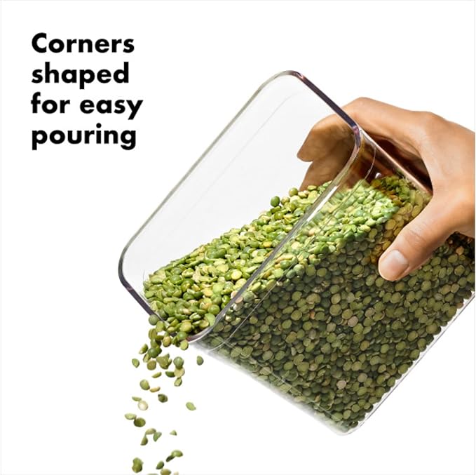 OXO Steel POP Container Short Rectangle- 1.7 Qt for Brown Sugar, Dried Beans and More,Grey