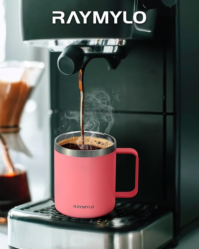 Insulated Coffee Mug 12 oz, Double Wall Stainless Steel Coffee Mug with Lids, Leak-Proof & Detachable Slider Lid for Thorough Clean, Keeps Coffee Cold for 9 Hrs, Suitable for Camp Home Office