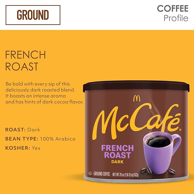 McCafe French Roast, Dark Roast Ground Coffee, 29 oz Canister (Pack of 2)