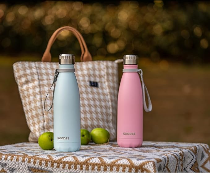 koodee Insulated Water Bottle-2 Pack Stainless Steel Double Wall Vacuum Leak Proof Cola Shape Sports Water Bottle Keeps Hot & Cold, BPA Free (2 Pack Canyon Red)