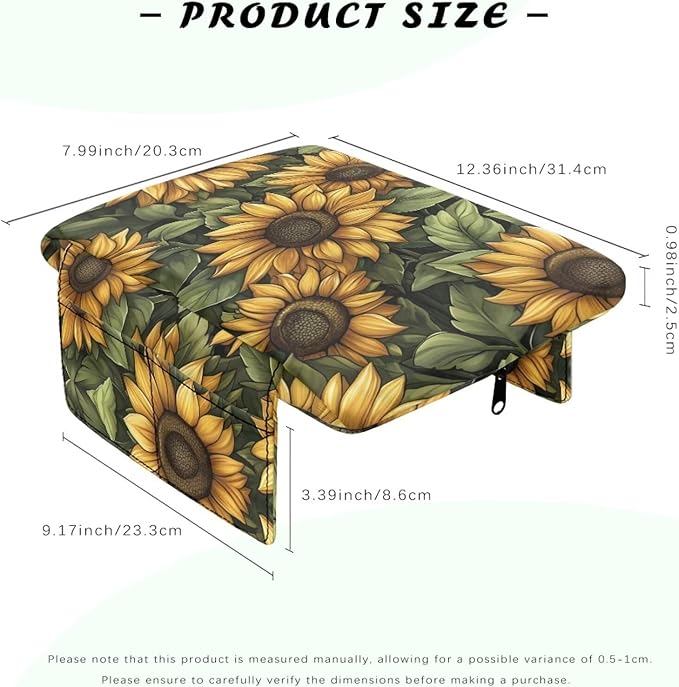 Dreaweet Car Center Console Cover with Pockets Vintage Sunflower Print Car Accessories Soft Thick Car Arm Rest Cover Pad Universal Armrest Cover for Car Truck SUV Van