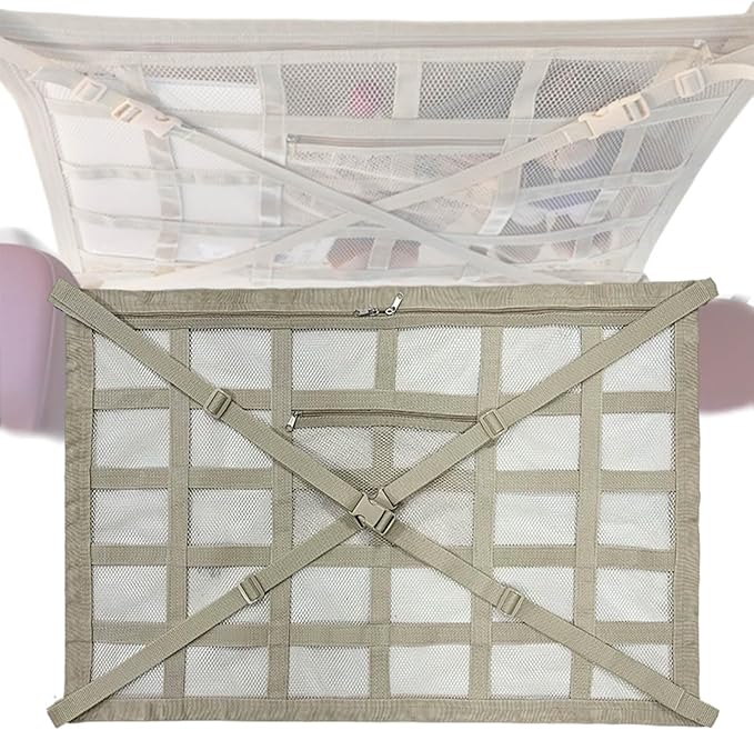 Overhead Car Organizer, Compatible with Chevrolet Silverado Pickup Truck 2019-2025 Car Roof Storage Net Universal Car Ceiling Storage for Camping Storage Bag,Beige-Large