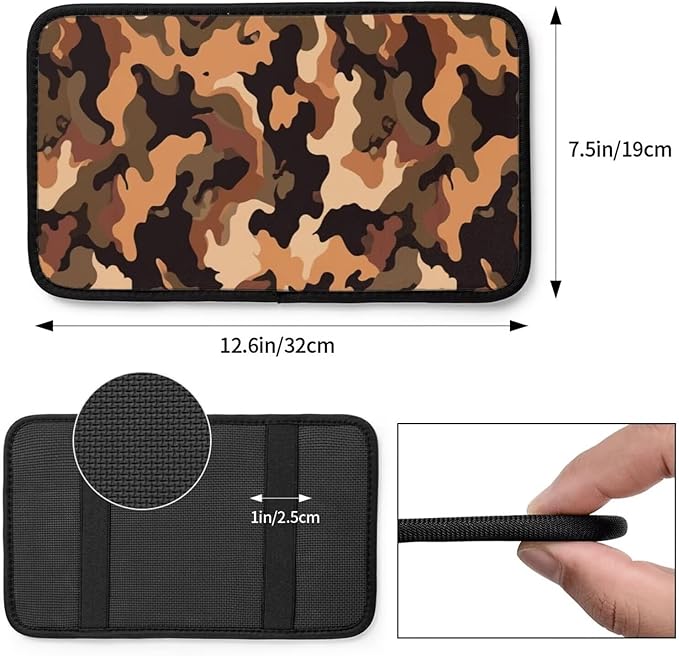 Camouflage Car Center Console Cover Brown Camo Universal Waterproof Armrest Seat Box Cushion Protector, Comfortable Car Decor Accessories Fit for Most Cars, Vehicles, SUVs