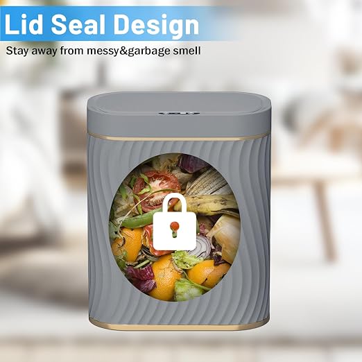 steo spce Bathroom Small Trash Can with Automatic Touchless Lid, 2.6 Gallon Smart Garbage Can Narrow Waterproof Trash Bin for Bedroom, Office, Living Room (Gold Grey)