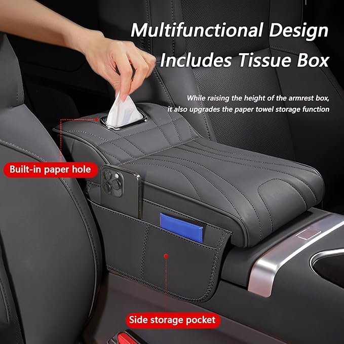 Car Armrest Cover for Buick Enclave 2008-2020 2021 2022 2023 2024 2025 2026, PU Leather Armrest Pad, Anti-Slip Waterproof Center Console Cover, Console Protector for SUV Truck Sedan,A Black