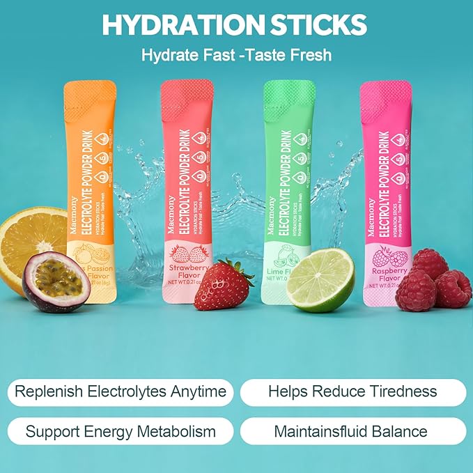 Electrolyte Powder Packets, Hydration Packets 20 Stick, Sugar Free Electrolytes for Rapid Recovery, Electrolyte Powder Drink Mix with Yerba Mate - Gluten Free, Keto Friendly, Vegan