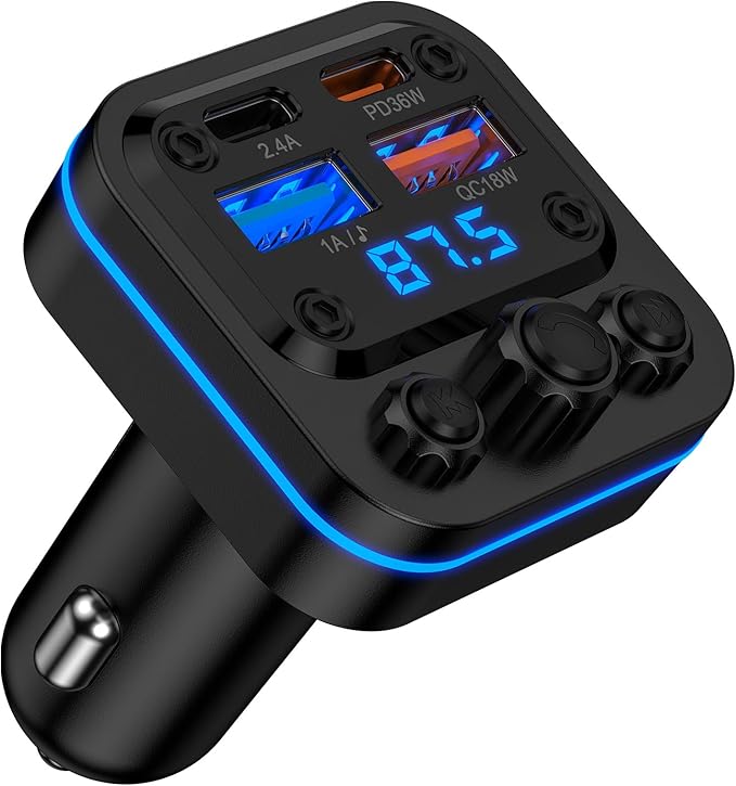 Bluetooth Fm Transmitter for Car, 54w Fast Charging, Blue Tooth 5.4 Car Charger USB-C USB-A Multi Ports, Wireless Radio Aux Cigarette Lighter Adapter Auxiliary for Samsung Galaxy Android iPhone Apple