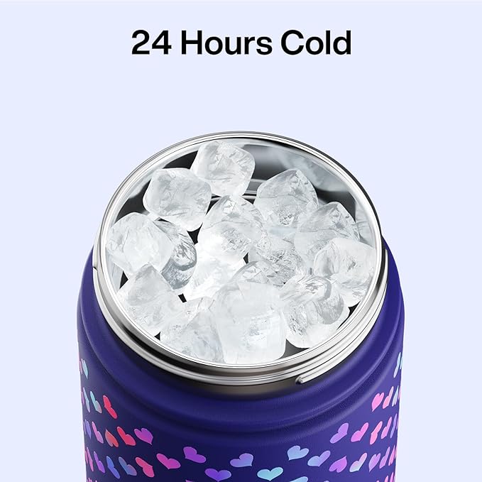 ENCOOL Insulated Water Bottle with Straw Stainless Steel Water Bottle, Glow in the Dark, Leak-Proof, BPA-Free, Keeps Cold for 24 Hours for Sports, Travel, School (26 oz, Heartfield)