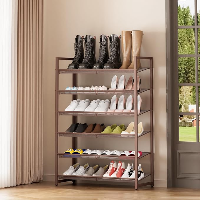 6-Tier Metal Large Shoe Rack,Tall Shoe Rack for Closet,entryway,Garage, with Adjustable Flat or Angled Shelves, Hold 20-26 Pairs Shoes