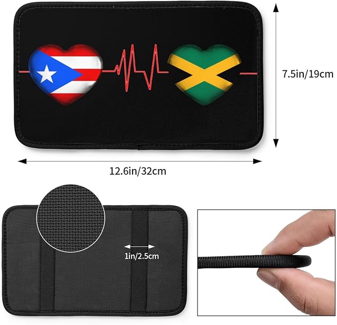 Auto Center Console Pad Puerto Rico Porto Rico Puerto Rican and Jamaica Flag Be of one Mind Car Armrest Cover Armrest Seat Handrail Box Cover Cushion Universal Decoration Protector Accessories