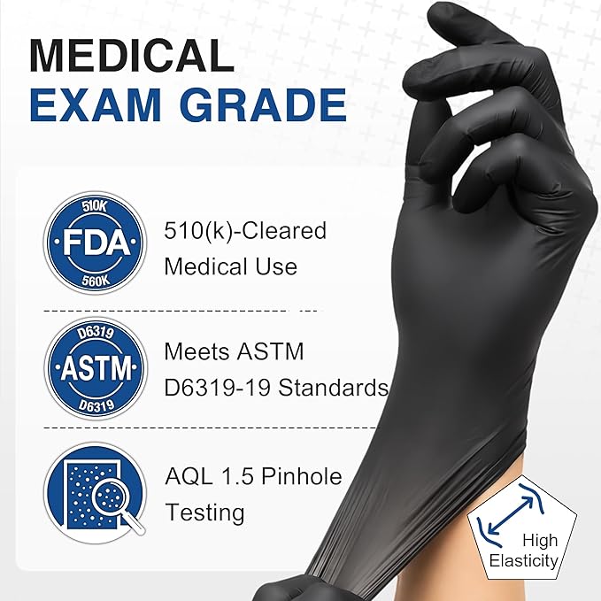 Schneider Medical Nitrile Exam Gloves, 4 Mil Black Gloves Disposable Latex Free Powder Free, Food Safe for Cooking, Food Prep
