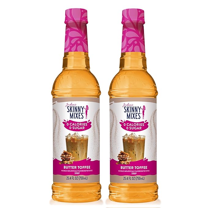 Jordan's Skinny Syrups Sugar Free Coffee Syrup, Butter Toffee Flavor Drink Mix, Zero Calorie Flavoring for Lattes, Protein Shake, Food & More, Gluten Free, Keto Friendly, 25.4 Fl Oz, 2 Pack