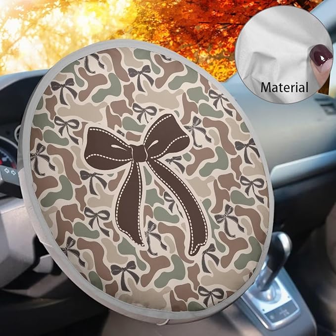 Camo Hunting Bow Steering Wheel Sun Shade Cover Foldable Steering Wheel Sunshade Washable Car Rudder Sunblock Cover 17 Inch Car Accessories Gift for Birthday