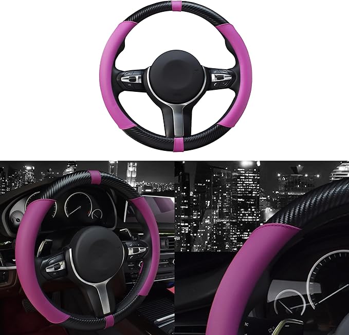 Car Steering Wheel Cover, 15Inch Universal Breathable Car Steering Wheel Protector, Anti-Slip Soft Car Decor for Men Women, Automotive Interior Accessories Fit Vehicle SUV Truck RV (Purple)