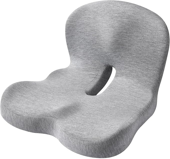 Gray Car Seat Cushion, Ergonomic Memory Foam, Lumbar Support, Non-Slip, 15.7 X 16.9 X 11.4 in, Breathable for Car and Office