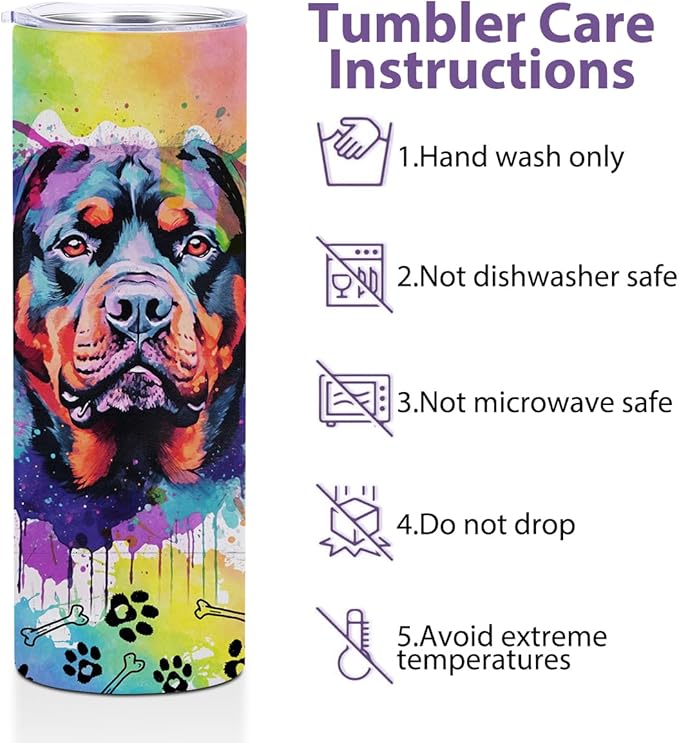Rottweiler Gifts for Women, 20 Oz Straight Skinny Tumblers, Stainless Steel Tumbler, Double Wall Vacuum Travel Mug, Dog Stuff Animal Coffee Cup, Insulated Coffee Mug Thermal Cup for Office, Outdoor