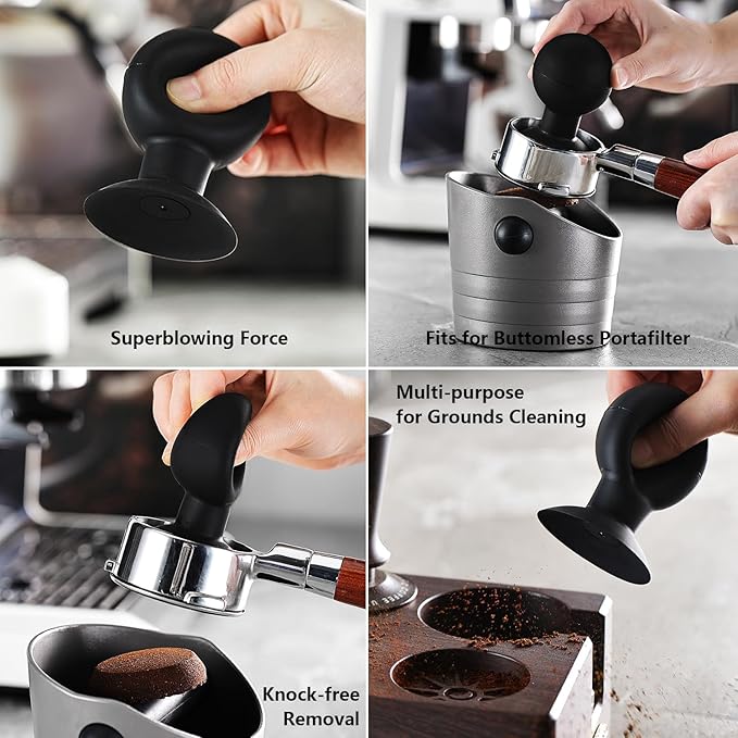 Puck Screen Reusable Mesh Coffee Filter for Espresso Portafilter Basket with Silent Puck Screen Ejector Coffee Grounds Remover Knock-Free Air Blower Kit (51mm)