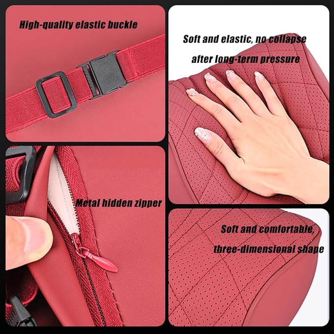for Chevy Silverado 2007 2008 2009 2010 2011 2012 2013 Leather Car Seat Headrest Lumbar Cushion, Lumbar Support Pillow for Car,for Driving Traveling Relieving Neck Fatigue,1-A Beige