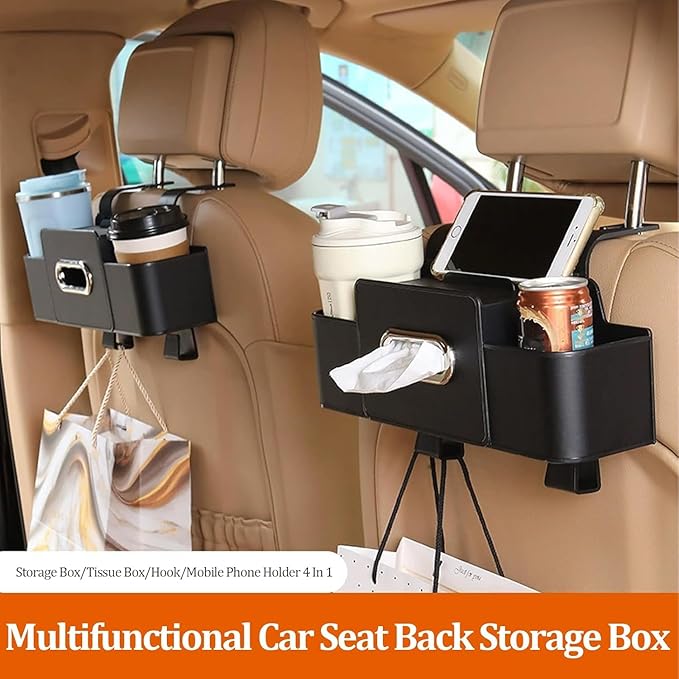 Car Organizers and Storage Box, Car Organizers and Storage Box Behind Seat, Car Multifunctional Seat Back Waterproof Storage Bag, Universal Headrest Hanging Seat Back Bag (Beige)