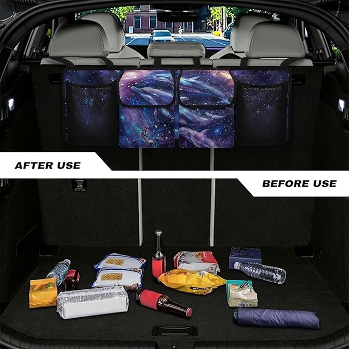 Dolphin Car Trunk Organizer and Storage, Butterfly Large Capacity Backseat Hanging Storage with 4 Storage Bag Car Accessories, Backseat Car Organizer Universal for Cars, Truck, vans