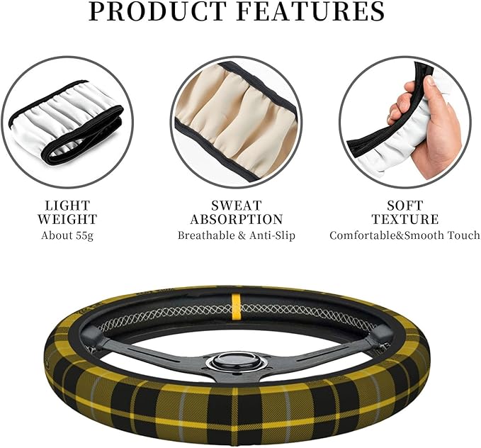 Thickened Elastic Steering Wheel Cover, Barclay Dress Tartan Ultra, Soft, Breathable, Fit for Cars, SUVs, Trucks, Stylish Comfortable Grip