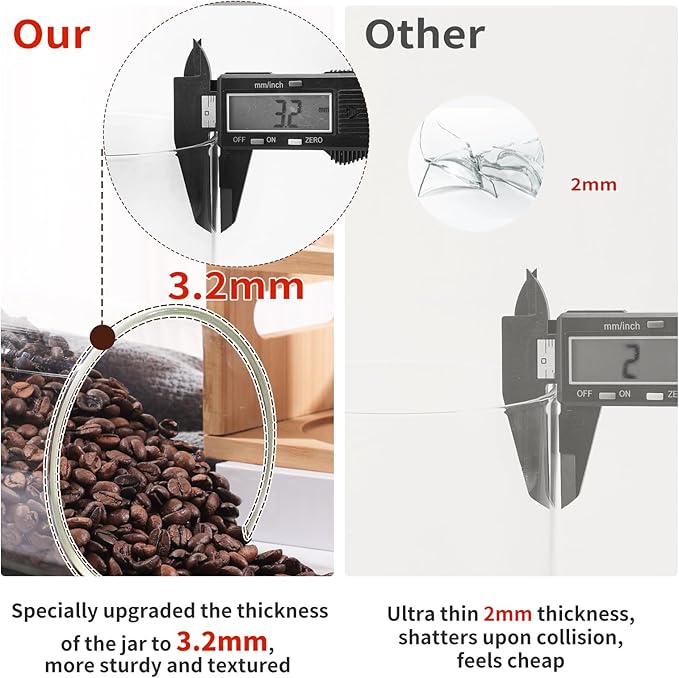 ZOMUIA Glass Coffee Containers Airtight Coffee Bean Storage Jars with Shelf, 3Pcs 44oz Coffee Station Organizer Coffee Canisters, Kitchen Food Storage Jars for Sugar, Candy, Oats, Nuts (BLACK)