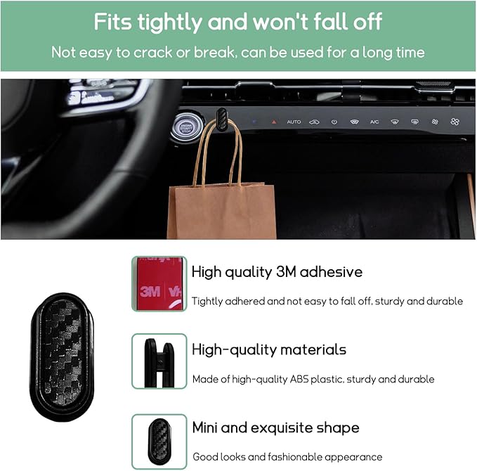 4 PCS Car Mini Hook, Multifunctional Auto Adhesive Backseat Hangers on Dashboard, Universal Hook Stickers for Key, Mask, Earphone, Charging Cable, Car Interior Accessories (Carbon Fiber)