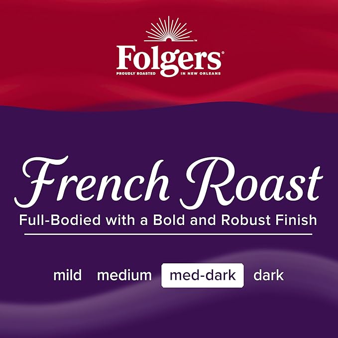 Folgers French Roast Medium Dark Roast Ground Coffee, 9.6 Ounces (Pack of 6)