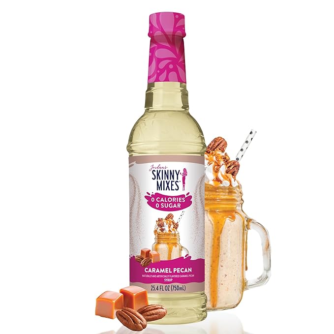 Jordan's Skinny Mixes Syrups Sugar Free Coffee Syrup, Caramel Pecan Flavor Drink Mix, Zero Calorie Flavoring for Chai Latte, Protein Shake, Food & More, Gluten Free, Keto Friendly, 25.4 Fl Oz, 1 Pack