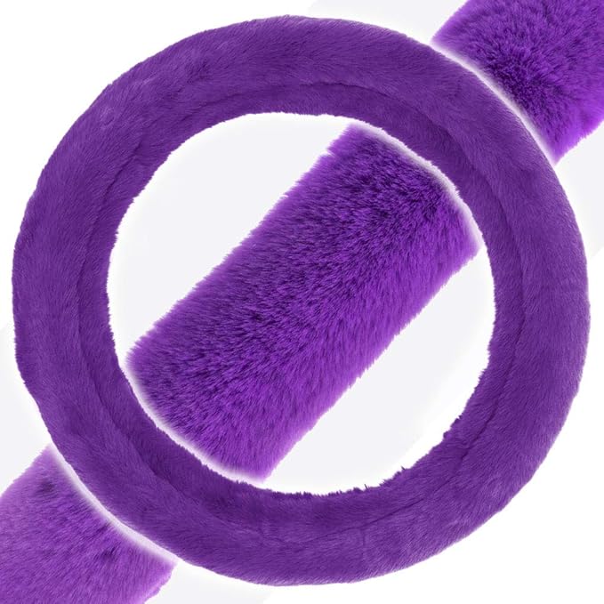 Carbella Faux Fur Steering Wheel Cover for Women – Wool Sheepskin Fluffy Fleece Warm and Cozy Comfort for Hands in Winter, Fits Most Steering Wheel Sizes 14.5 - 15
