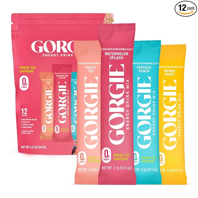 GORGIE Bestsellers Variety, Sugar-Free Natural Energy Drink Mix, On the Go Powder, Healthy Energy Drinks - Green Tea Caffeine, Biotin, B Vitamins -150mg Caffeine, L-Theanine, Vegan, & Low Calorie (Pack of 12)