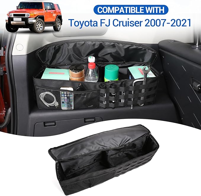 Car Trunk Organizer Compatible with Toyota FJ Cruiser 2007-2021, Rear Storage Organizer Multi-Compartment Oxford Cloth Car Storage Bag Space Saving, Black