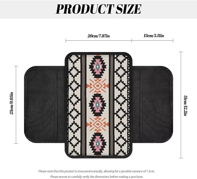 Dreaweet Navajo Car Accessories Arm Rest Cover for Truck SUV Van,Southwest Native Indian American Aztec Print Center Console Cover with Pockets,Car Armrest Cover Pad Soft Comfortable