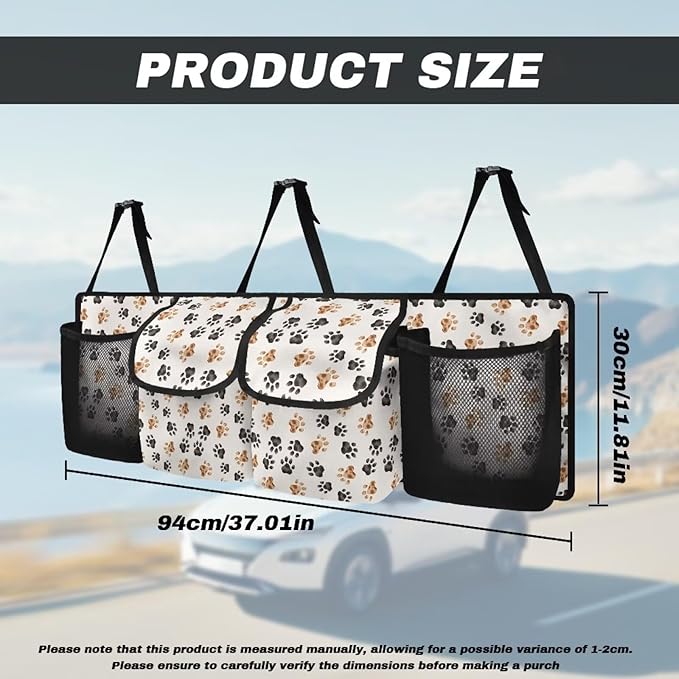 Dog Paw Car Trunk Organizer Backseat Cargo Storage Bag with Elastic Net Collapsible Pouch Backseat Storage Organizer Bag SUV, Truck, MPV Car Accessories