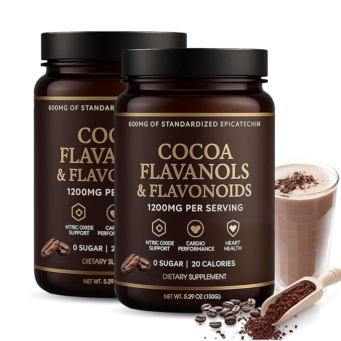High Flavanol Cocoa Powder, 1200mg Cocoa Flavanols, Flavonoids & 600mg Epicatechin, Improve Circulation, Energy, Supports Heart Health & Brain Function (2, Gram, 300)