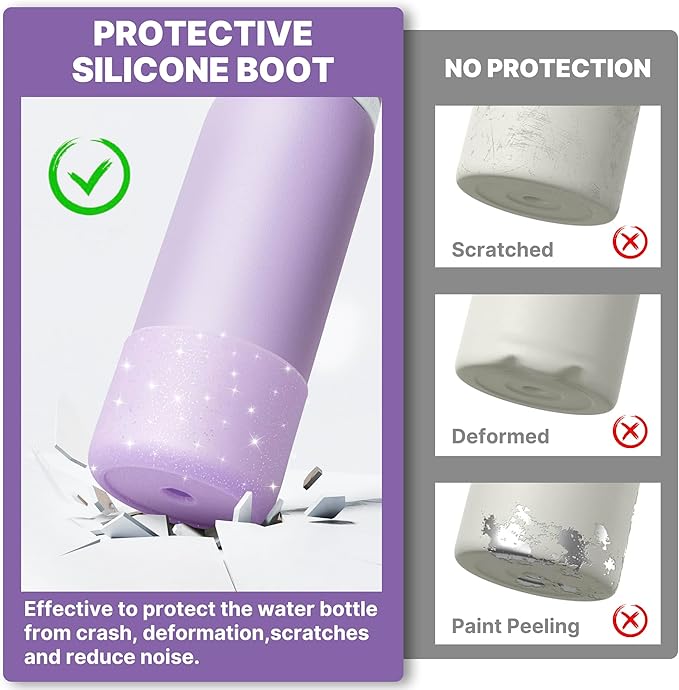 Silicone Water Bottle Boot for Owala 32 oz, Anti-Slip Protective Sleeve for Twist, FreeSip & Flip Stainless Steel Bottles, Bottom Base (Glitter Purple)