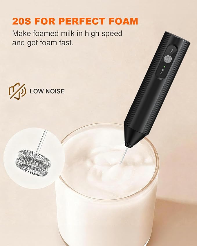 Rechargeable Milk Frother With Cover, Handheld 3-Speed Coffee Frother, Dual Spring Whisk Electric Frother Wand For Coffee, Latte, Cappuccino, Frappe Drink, Hot Chocolate, Black