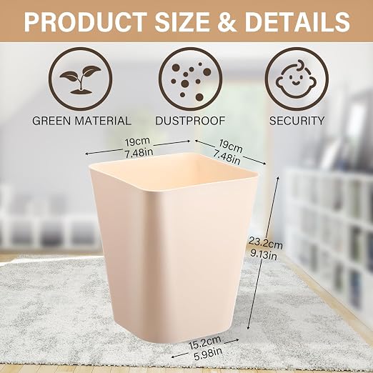 Amyhill 10 Pcs Small Trash Can 2 Gallon Plastic Garbage Can Small Waste Basket for Bathroom Office Kitchen Living Room Bedroom Home Under Desk (Khaki)