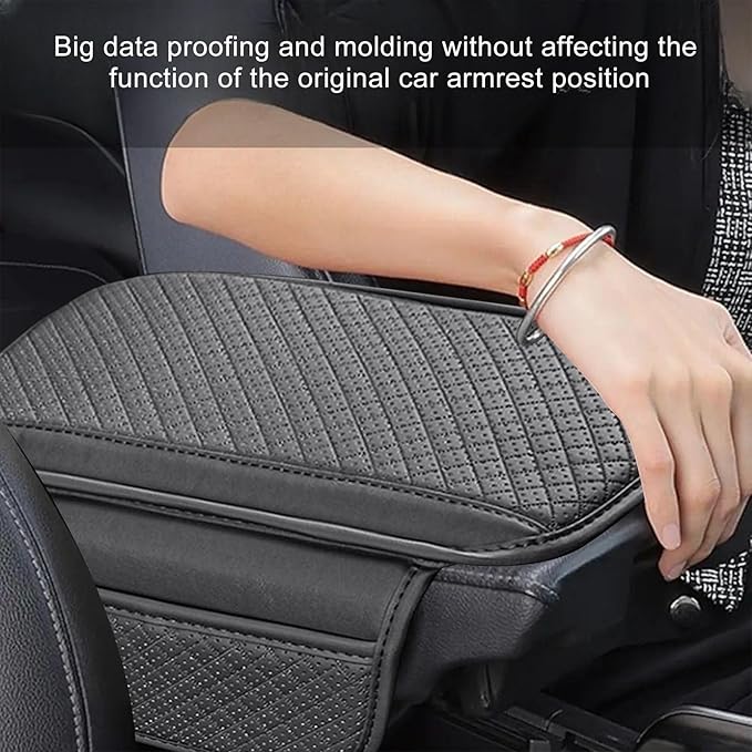 Car Center Console Cover, Microfiber Leather Armrest Cover Cushion with 2 Storage Bags, Anti-Scratch Middle Console Protector Interior Accessories for Most Cars SUVs Trucks (Gray)