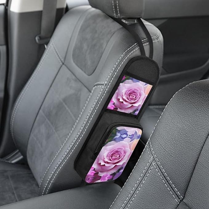 3D Rose Flower Auto Seat Storage Bag Multi-Pocket Seat Side Organizer Multifunctional Car Seat Storage Hanging Bag Suitable for Cars, SUVs, Trucks