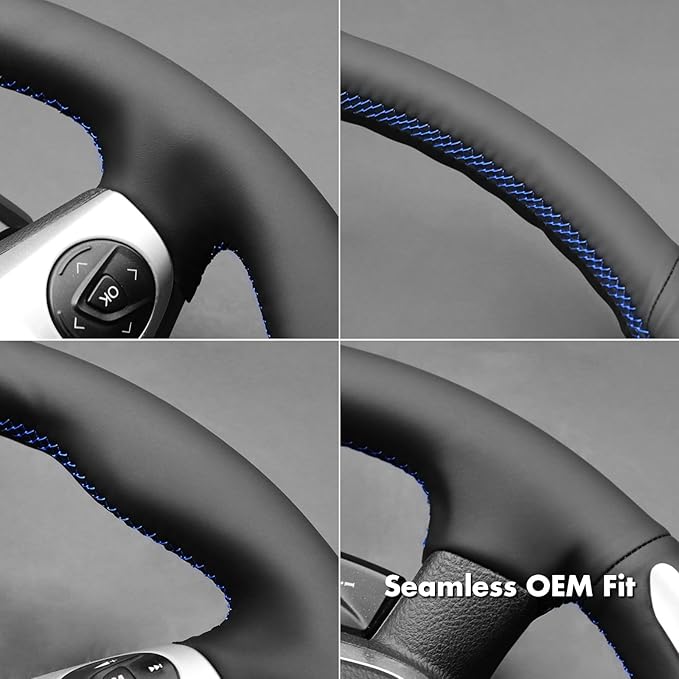 MEWANT Hand Stitch Steering Wheel Cover Fit for Ford Focus ST 2013 2014 Custom DIY Hand Sewn Black Microfiber Leather Steering Wheel Wrap Interior Accessories