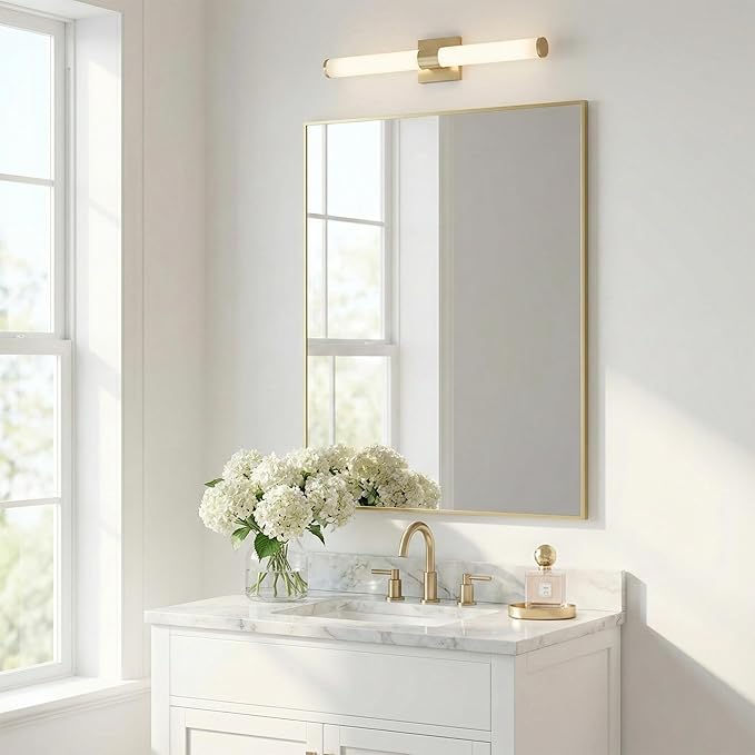 40"x30" Gold Wall Mirror, Metal Framed Bathroom Vanity Mirror, Large Rectangular Mirror for Fireplace Mantle, Transitional Decor, Flush Mount