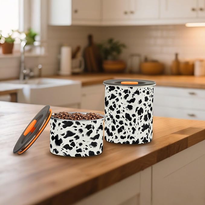 ALAZA Cow Prints Airtight Coffee Bean Canister 900ml Food Storage Containers with Lids For Gournd, Tea, Sugar, Flour, Rice, Cereal, Candy Cookie Jar
