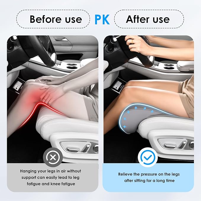 FLORICH Car Seat Extender Leg Support Cushion for Driver Seats Office Chair, Leather Memory Foam Widened seat Cushion for Long Drivers Universal Car Seat Cushion Legs Rest Pads-Grey